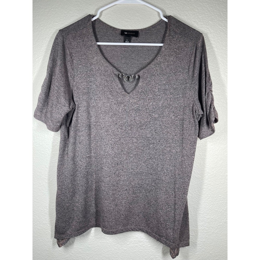 AB STUDIO Women's Graish purple marbled  V-Neck Dolman Sleeve Top sz L